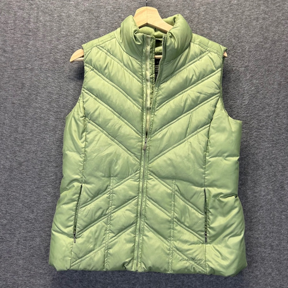 Eddie Bauer Womens Sage Green Premium Goose Down Chevron Quilted Puffer Vest M